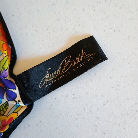 Laurel Burch Fringed Silk Scarf, Black/Bright Multi with Humorous Cat Designs - Picture 9 of 10